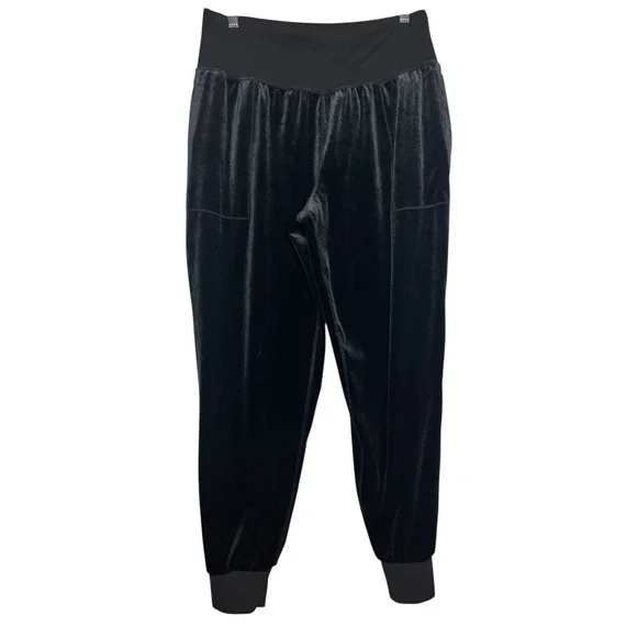 Athleta Salutation Velvet Jogger Black High Rise Velour Sweatpants Sz Large - Picture 2 of 5